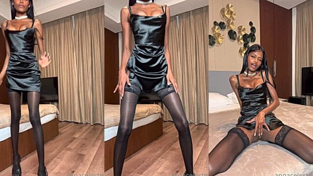 Anna Celeste masturbating in a black attractive dress