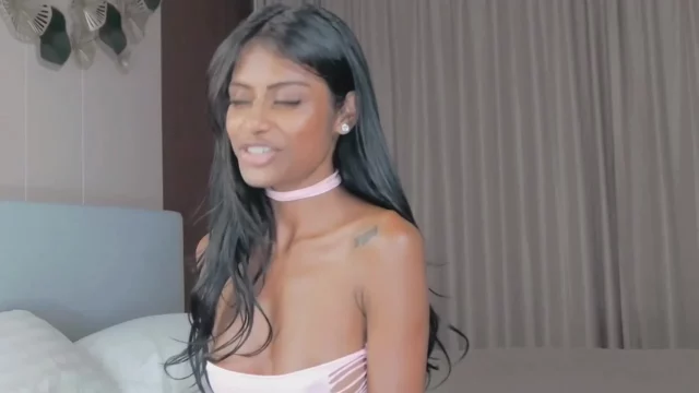 Anna Celeste stripping her top and showing small tits
